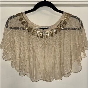 NWOT. Rachel Zoe Gold Sequin Sheer cape / shawl
